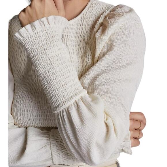Anthropologie Smocked Puff Sleeve Ivory Cream Top size small Femine - Picture 2 of 11
